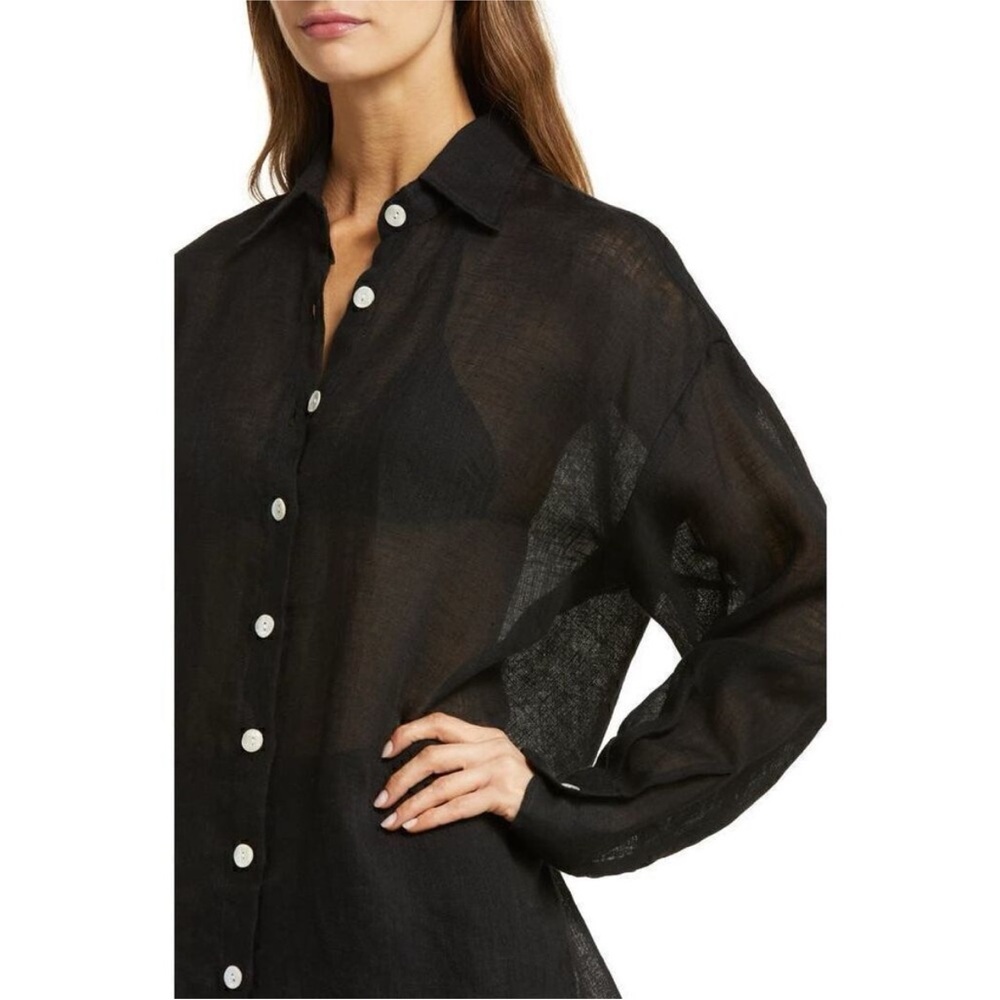 VITAMIN A Playa Linen Boyfriend Button Down Shirt Size S